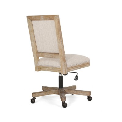 Rustic Beige & Natural Wood Swivel Office Chair with Adjustable Height