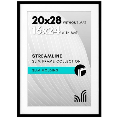 Americanflat 20x28 Picture Frame with Polished Plexiglass, Use as 16x24 Frame with Mat or 20x28 Frame Without Mat, Streamline Collection, ,  Black
