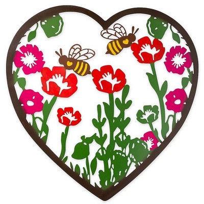 Plow & Hearth Metal Indoor/Outdoor Heart Wall Art With Bees And Flowers