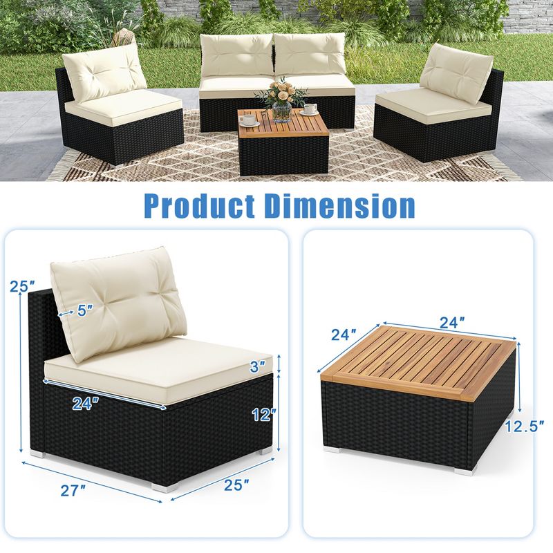 Costway 5 Piece Outdoor Furniture Set with Seat & Back Cushions Acacia Wood Tabletop, 3 of 11