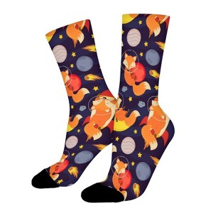 Cute Fox Animal Star Space Women Printed Crew Socks Funny Funky Socks Soft Polyester Novelty Gifts for Artists Men - 1 of 1