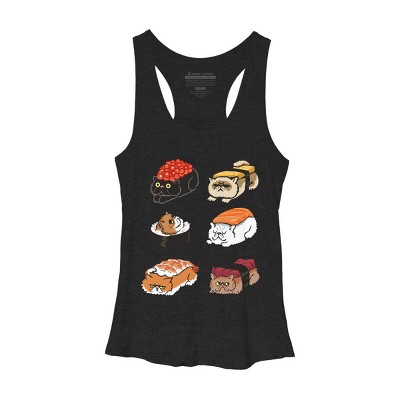 Women's Design By Humans Sushi Persian Cat By huebucket Racerback Tank Top