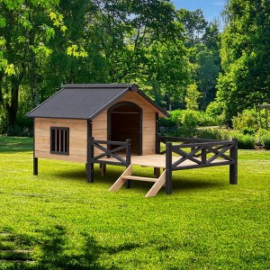 Kumasinova Outdoor Large Dog House with Porch,66.92" Cabin Wooden Dog Kennel for Backyard,Weatherproof Outdoor Dog House for Large Dogs up to 80 lbs - 1 of 4