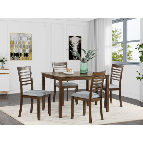 5 Piece Modern Dining Set Rectangular Wood Table with 5 Upholstered Chairs for Kitchen and Dining Room