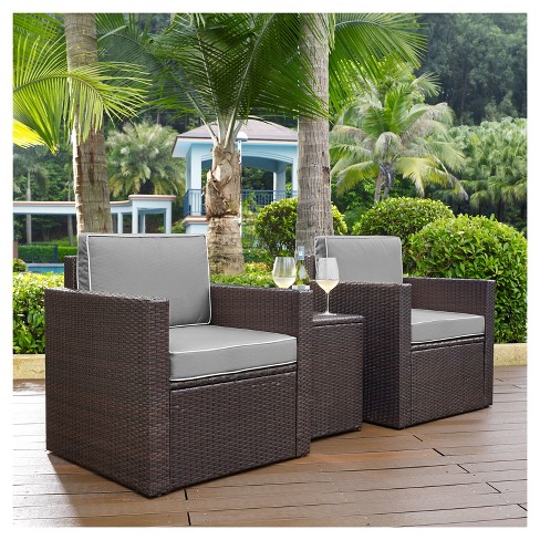 3 Pcs Outdoor Rattan Wicker Furniture Set-Gray