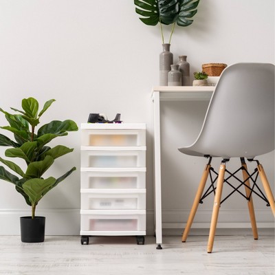 White 5-Drawer Plastic Storage Tower with Organizer Top