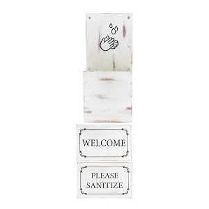 HomeRoots Set of Two White Solid Wood Welcome And Please Sanitize Porch Container Signs - 1 of 4