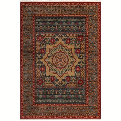 Navy Blue Synthetic 6' x 9' Easy-Care Rectangular Rug