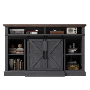 AMERLIFE 66" W Farmhouse TV Stand, Wood 40" H Tall Entertainment Center with Sliding Barn Door - 1 of 2