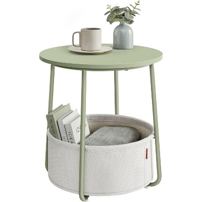 Small Round Side End Table, Modern Nightstand with Fabric Basket