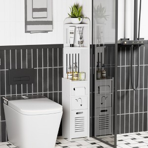 VECELO Corner Shelf Stand, Bathroom Corner Cabinet for Narrow Space, Small Storage Organizer with Toilet Paper Drawer, White - 1 of 4