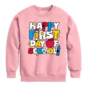 Boys' - Instant Message - Happy First Day Of School Graphic Long Sleeve Fleece Sweatshirt - 1 of 4