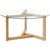 Zeus & Ruta Modern Round Glass Coffee Table with Sturdy Wood Base - 2 of 4