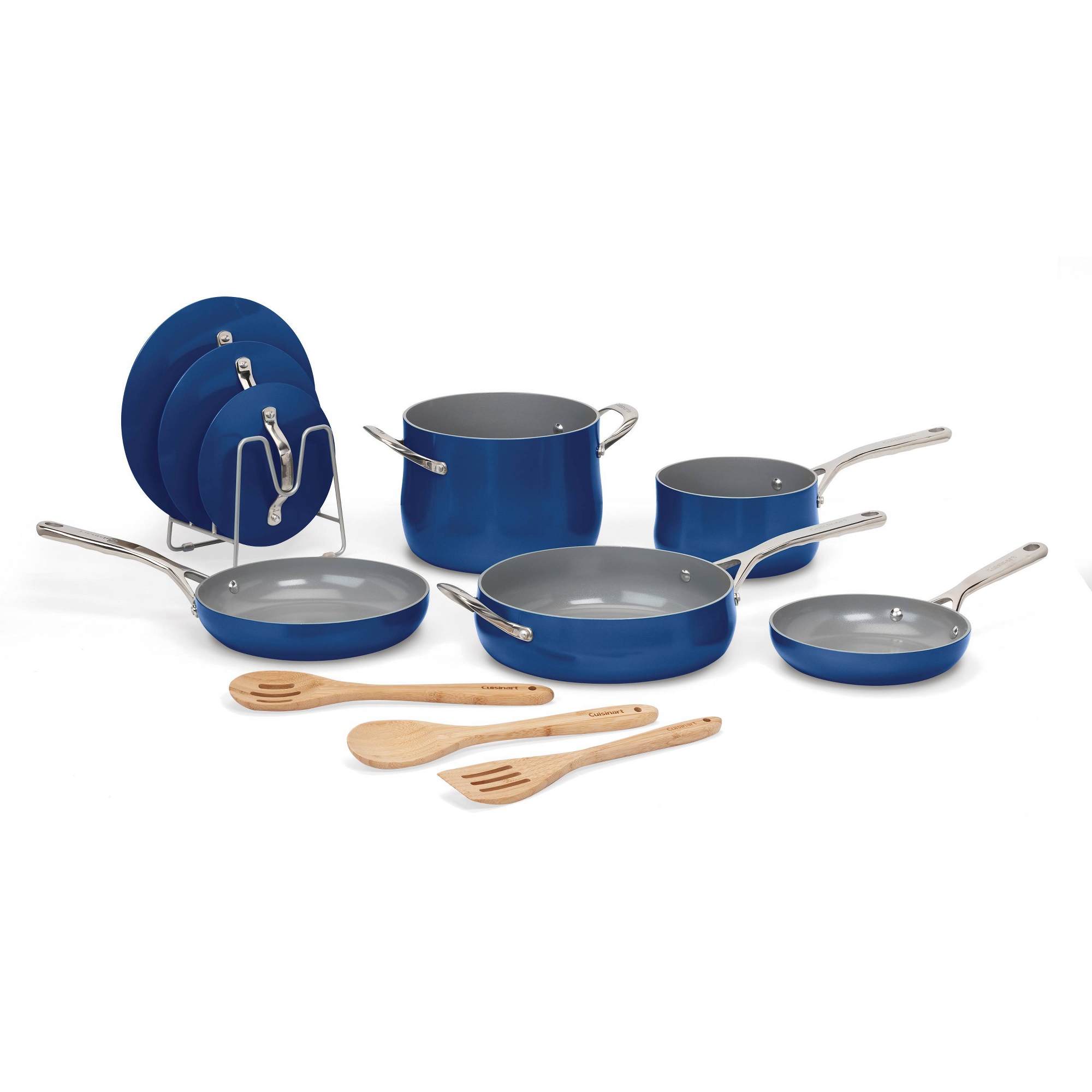 Cuisinart Culinary Collection 12pc Ceramic Cookware Set Blue: Nonstick, Stainless Steel Handles, Gas & Electric Compatible