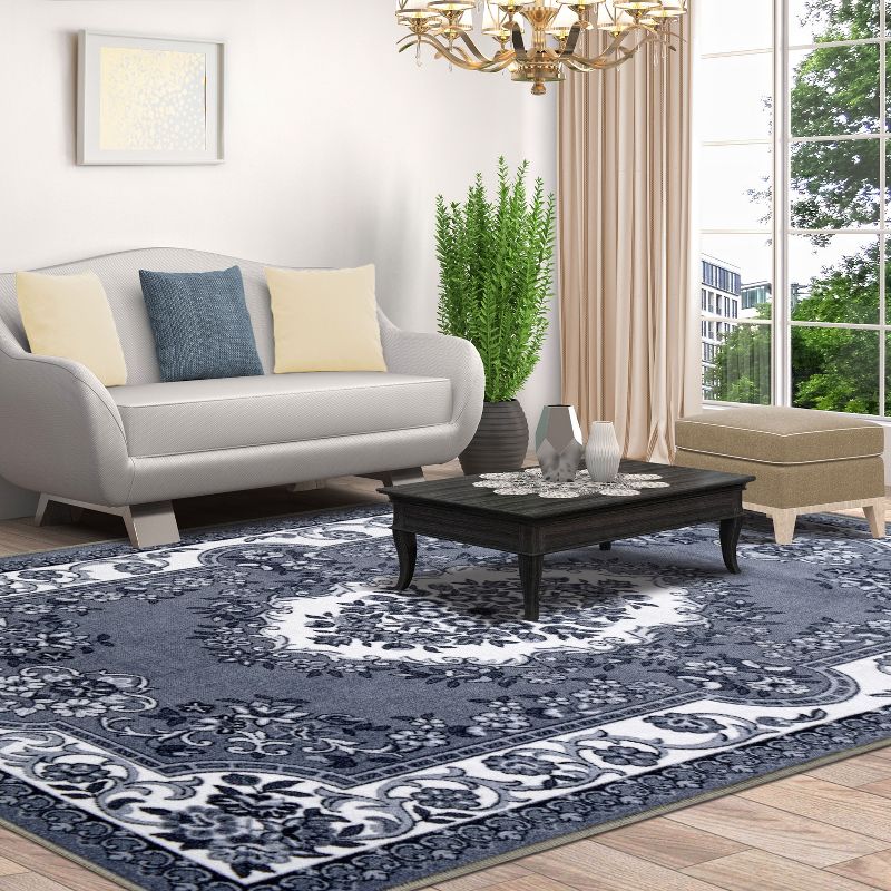 Classic Traditional Ornamental Floral Scroll Border Indoor Runner or Area Rug by Blue Nile Mills, 2 of 6