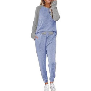 Ekouaer Women's Pajama Set Long Sleeve PJs 2 Piece Lounge Set Pullover Sleepwear Sweatshirt and Long Pants With Pockets - 1 of 4