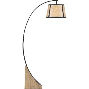 Franklin Iron Works Oak River Rustic Mission 66 1/2" Tall Arc Floor Lamp with Smart Socket Dark Gray Warm Wood Mica Shade for Living Room - 1 of 4