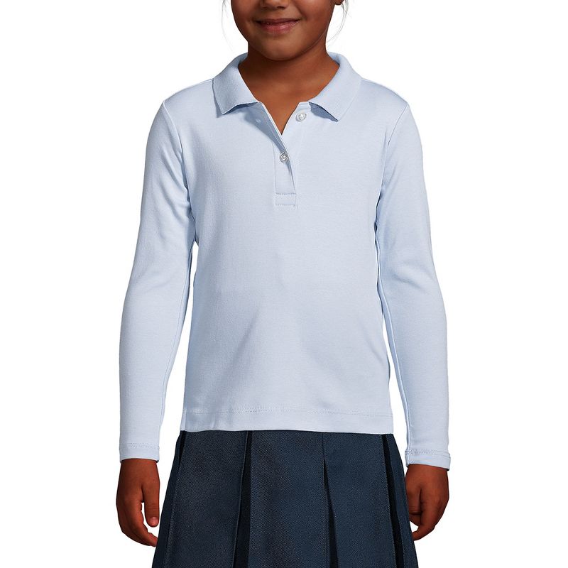 Lands' End School Uniform Kids Long Sleeve Feminine Fit Interlock Polo Shirt, 3 of 4