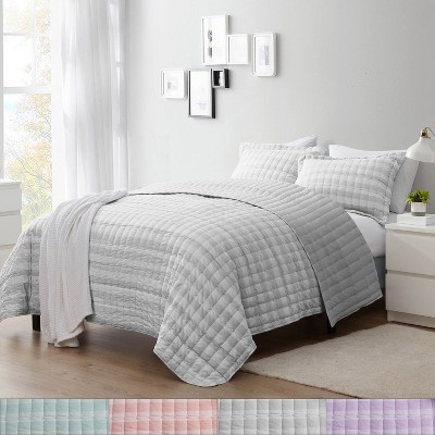 3 Piece Prewashed Checkered Plaid Embroidered Vintage Soft Quilt Set by Sweet Home Collection®