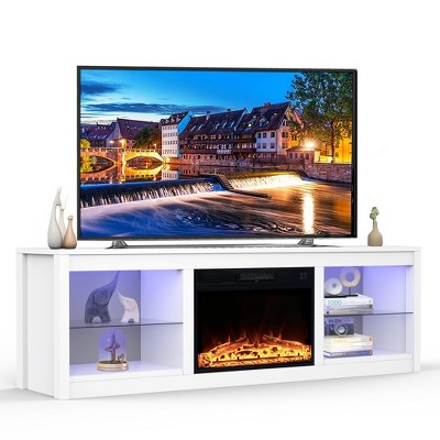 Parrot Uncle 66 in. White Freestanding TV Stand Fits TVs Up to 75 in. with 23 in. Insert Electric Fireplace
