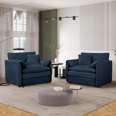 DOMETOUR Oversized Chenille Oversized Accent Sofa Chair Set of 2, Modern Armchair Reading Chairs for Bedroom, Living Room