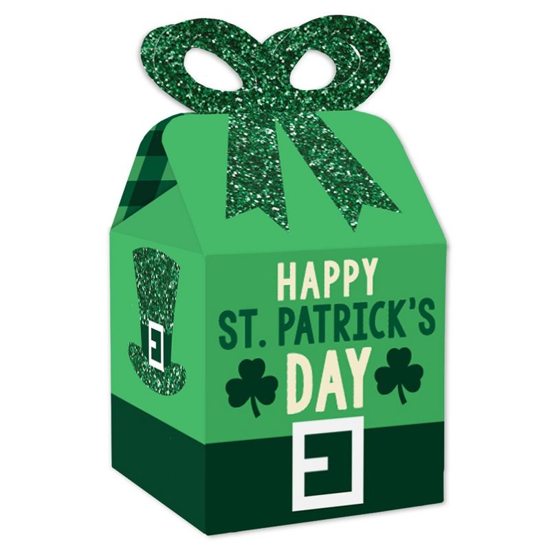 Big Dot of Happiness St. Patrick's Day - Square Favor Gift Boxes - Saint Paddy's Day Party Bow Boxes - Set of 12, 1 of 9