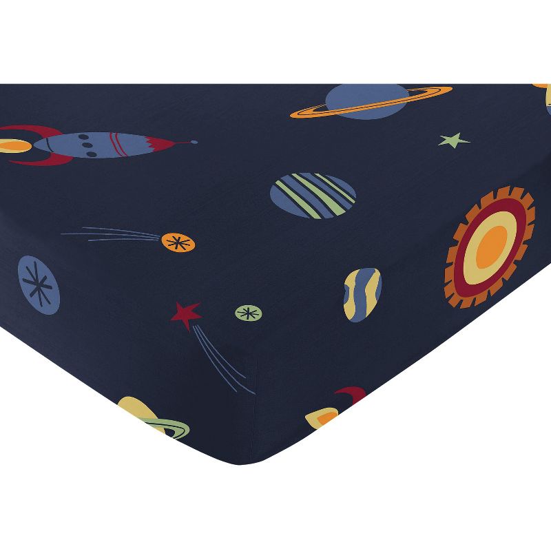 Sweet Jojo Designs Boy Baby Fitted Crib Sheet Space Galaxy Navy Blue Red and Yellow, 4 of 8