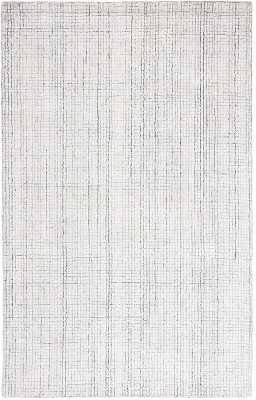 Ivory and Grey Handmade Wool Abstract Area Rug, 4' x 6'