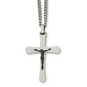 Black Bow Jewelry Two Tone Crucifix Cross Necklace in Stainless Steel, 24 Inch - 1 of 4