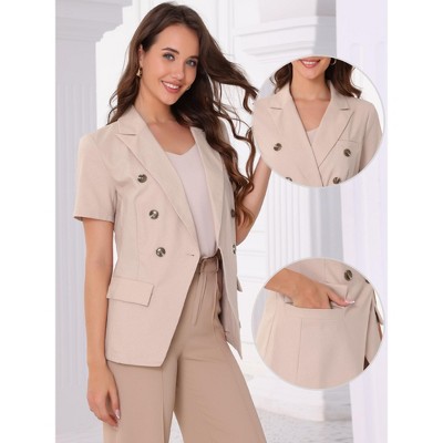 INSPIRE CHIC Women's Short Sleeve Double Breasted Work Office Blazer Light Pink X-Large — фото 2