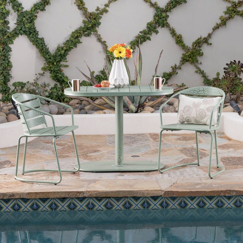 Santa Monica 3pc Iron Patio Bistro Set - Crackle Green - Christopher Knight Home, 1 of 8