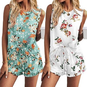 Ekouaer 2 Pack Women's Pajama Set Short Pyjamas for Women Summer Pjs Sets Sleeveless Sleepwear Loungewear - 1 of 4