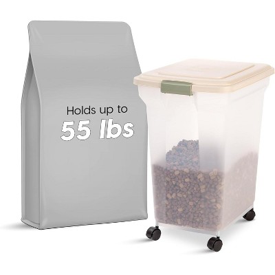 IRIS USA 58 Lbs / 67 Qt WeatherPro Airtight Pet Food Storage Container with  Attachable Casters, For Dog Cat Bird and Other Pet Food Storage Bin, Keep