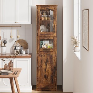 67¡± Tall Narrow Bathroom Storage Cabinet, Slim Freestanding Linen Cabinet with Glass Doors, Drawer & Adjustable Shelf - 1 of 4