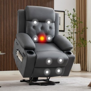 Power Lift Recliner Chair with Massage & Heating, Oversized PU Leather Lift Chair with Cup Holders & Side Pockets - 1 of 4