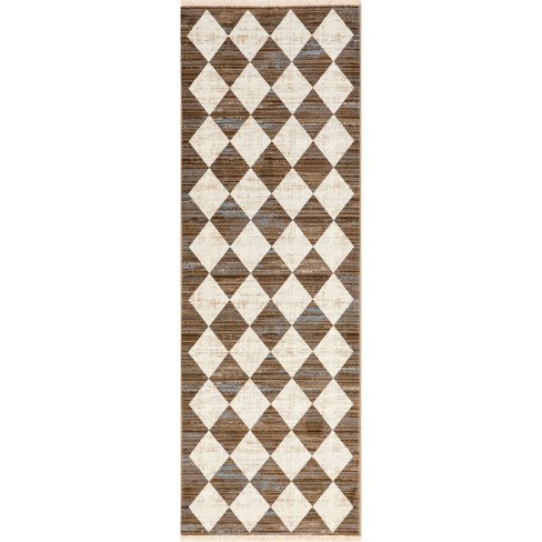 2x7 Feet Cream and deals Brown Narrow Checkerboard Runner Rug.