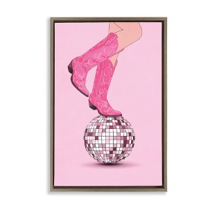 Stupell Industries Pink Cowgirl on Disco Ball Black Framed Floater Canvas Wall Art - 1 of 4