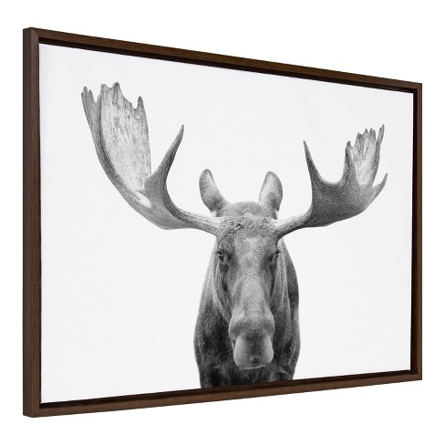 Kate & Laurel All Things Decor Sylvie Moose Black and White Framed Wall Art by Amy Peterson Art Studio Brown - image 1 of 4