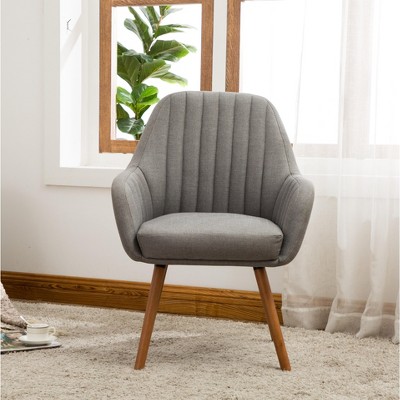 Gray Barrel Accent Chair with Wood Legs