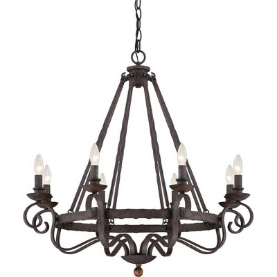 Noble Rustic Black 8-Light Chandelier with Dark Walnut Accents