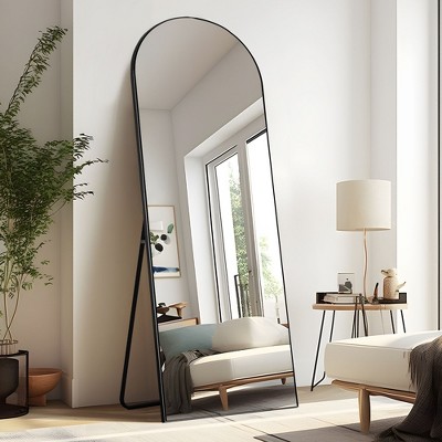 PexFix 63"x25" Wood Arched Oversized Full Length Mirror Freestanding Mirror,Black