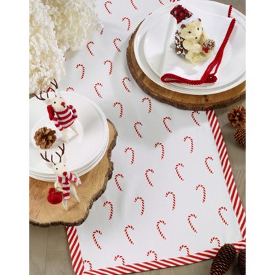 Festive Red and White Candy Cane Polyester Table Runner