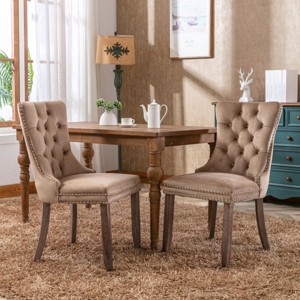 Contemporary Velvet Tufted Dining Chairs Set of 2 with Nailhead Trim,Solid Wood Legs and High Back for Dining Room-Baofuwish - 1 of 4