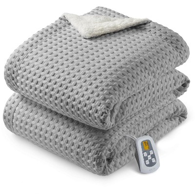 Heated Electric Throw Blanket, Waffle Electric Blanket with 6 Heat Settings & 4-Hour Auto-Off, Machine Washable, White