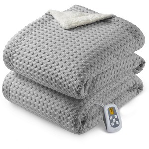 Heated Electric Throw Blanket, Waffle Electric Blanket with 6 Heat Settings & 4-Hour Auto-Off, Machine Washable, White - 1 of 2