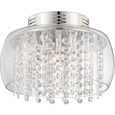 Possini Euro Design Modern Ceiling Light Flush Mount Fixture Chrome 11" Wide Clear Glass Drum Crystal for Bedroom Kitchen Hallway