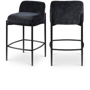 Meridian Furniture,Burton Black Chenille Fabric Stool, Set of 2 - 1 of 4