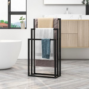 VYNXARIA Metal Freestanding Towel Rack 3 Tiers Hand Towel Holder Organizer for Bathroom Accessories, Black - 1 of 4