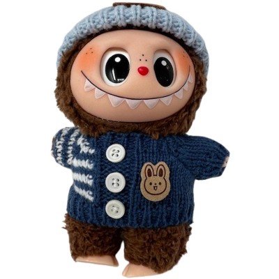 Doll Clothes Superstore Cozy Blue & White Sweater Set with Headband for 17.5 cm Labubu Dolls