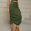 Women Y2k Cargo Long Skirt Low Waist Drawstring Maxi Skirt Ruched Vintage Slit Cargo Skirt with Pockets - 3 of 4
